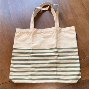 JCrew Cream and Sage Striped Canvas Tote Bag